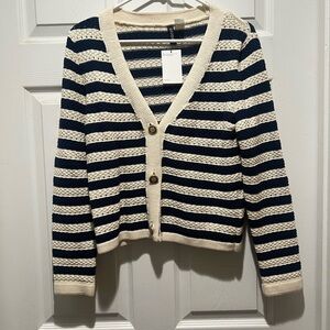 H&M Navy and Cream Striped Cardigan